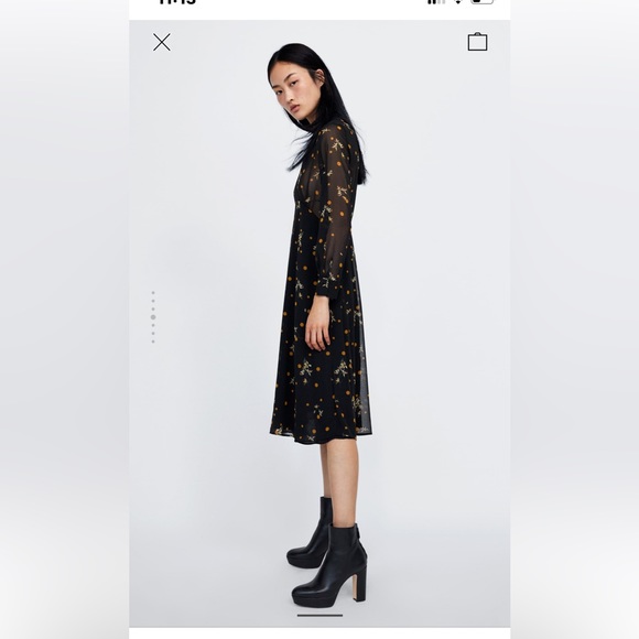 Zara Floral & Polka Dot Printed A-line Dress - Picture 4 of 7
